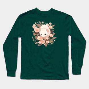 White ferret in ranunculus flowers Long Sleeve T-Shirt